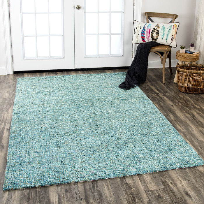 Highland Dunes Zellmer Handmade Tufted Wool Teal Area Rug & Reviews